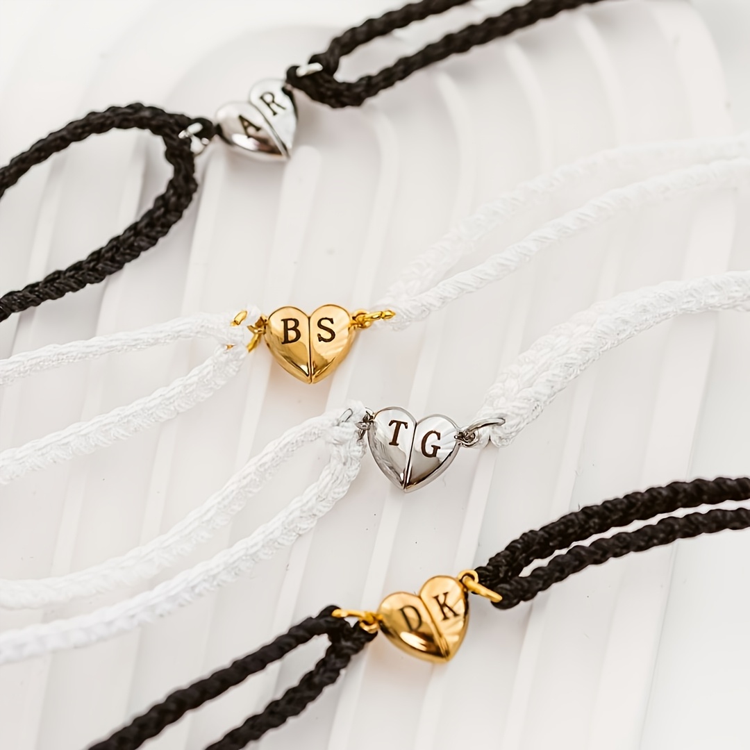 2pcs Personalized Initial Couple Bracelets, Adjustable