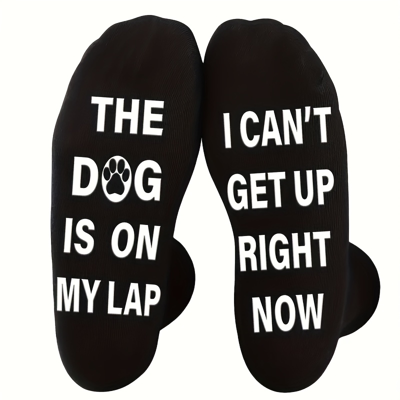 TEMU A Pair Of Black Mid-tube Men's Socks, Loose, Comfortable And Not Tight "i , The Dog Is On My Lap" Men's Fun Dress Socks, Colorful Fun Novelty