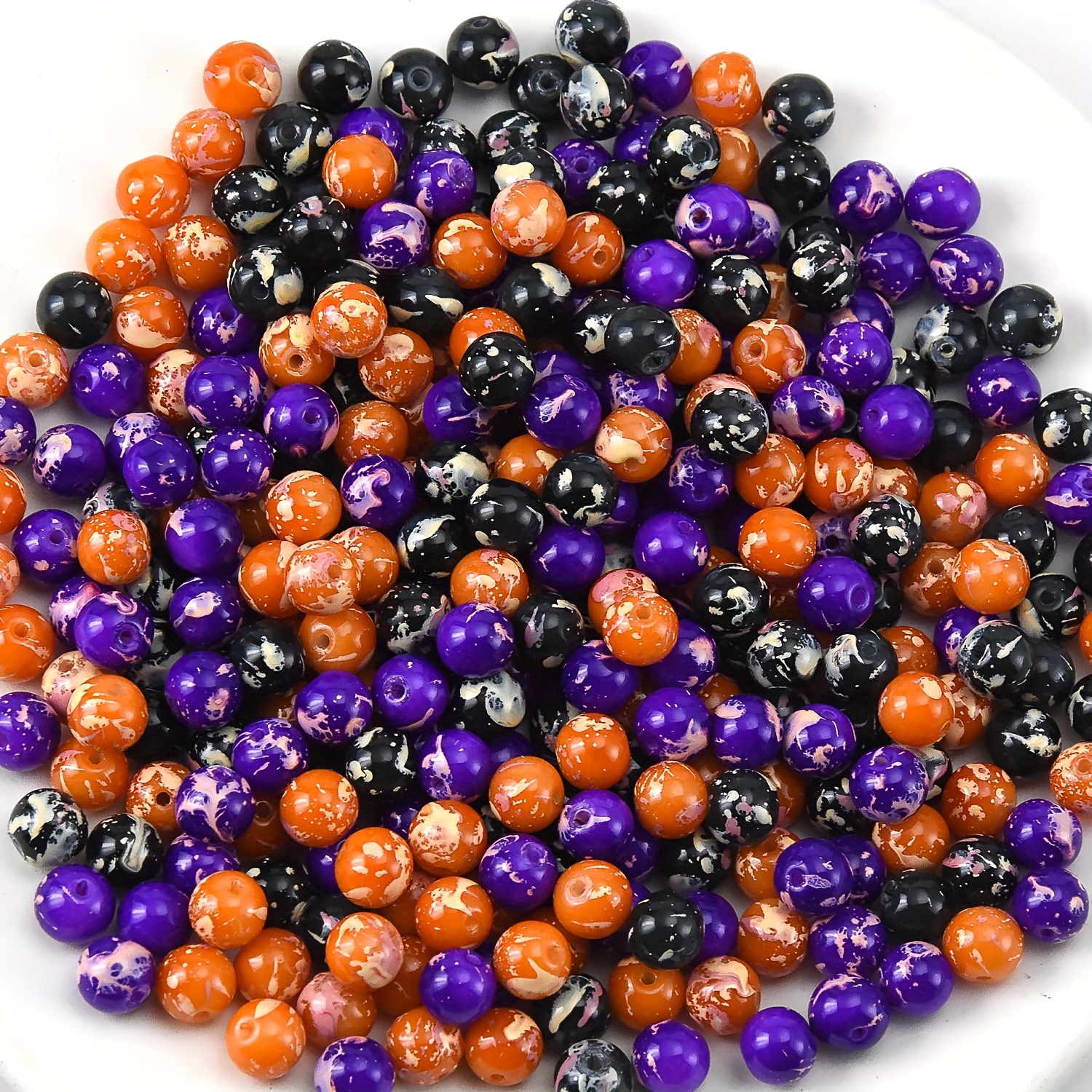 

Spooky Fun: 8mm Glass Beads In Halloween Colors - Purple, Black, And Orange - Perfect For Diy Jewelry And Crafts (50/100pcs)