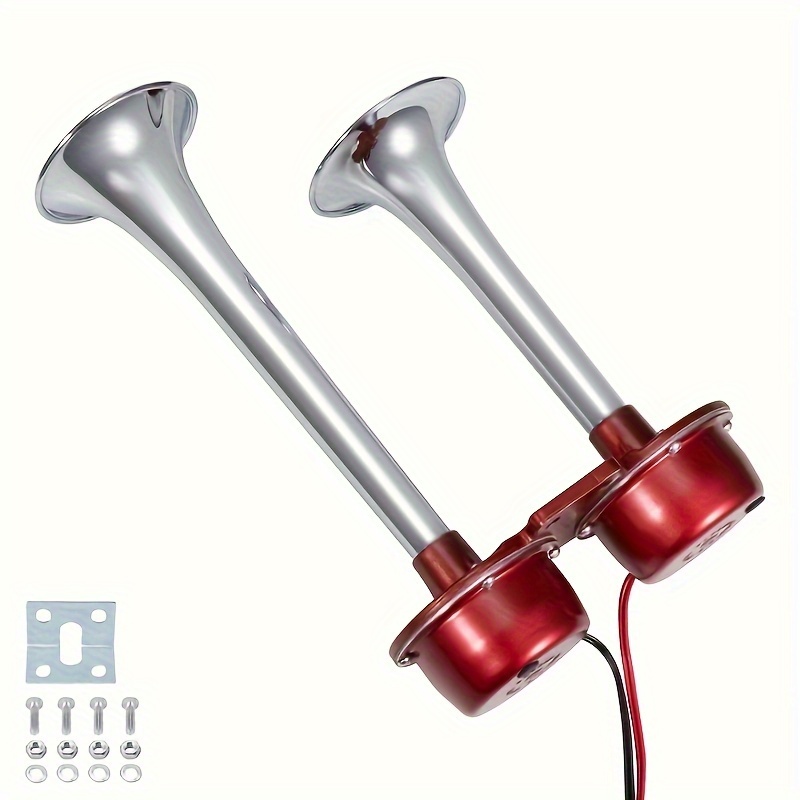 TEMU Allrey Train Horn 12v Car Horn Electric Truck Horn Super Loud Dual Horn Chrome For Semi Trucks Pickups Motorcycles Suv Boat