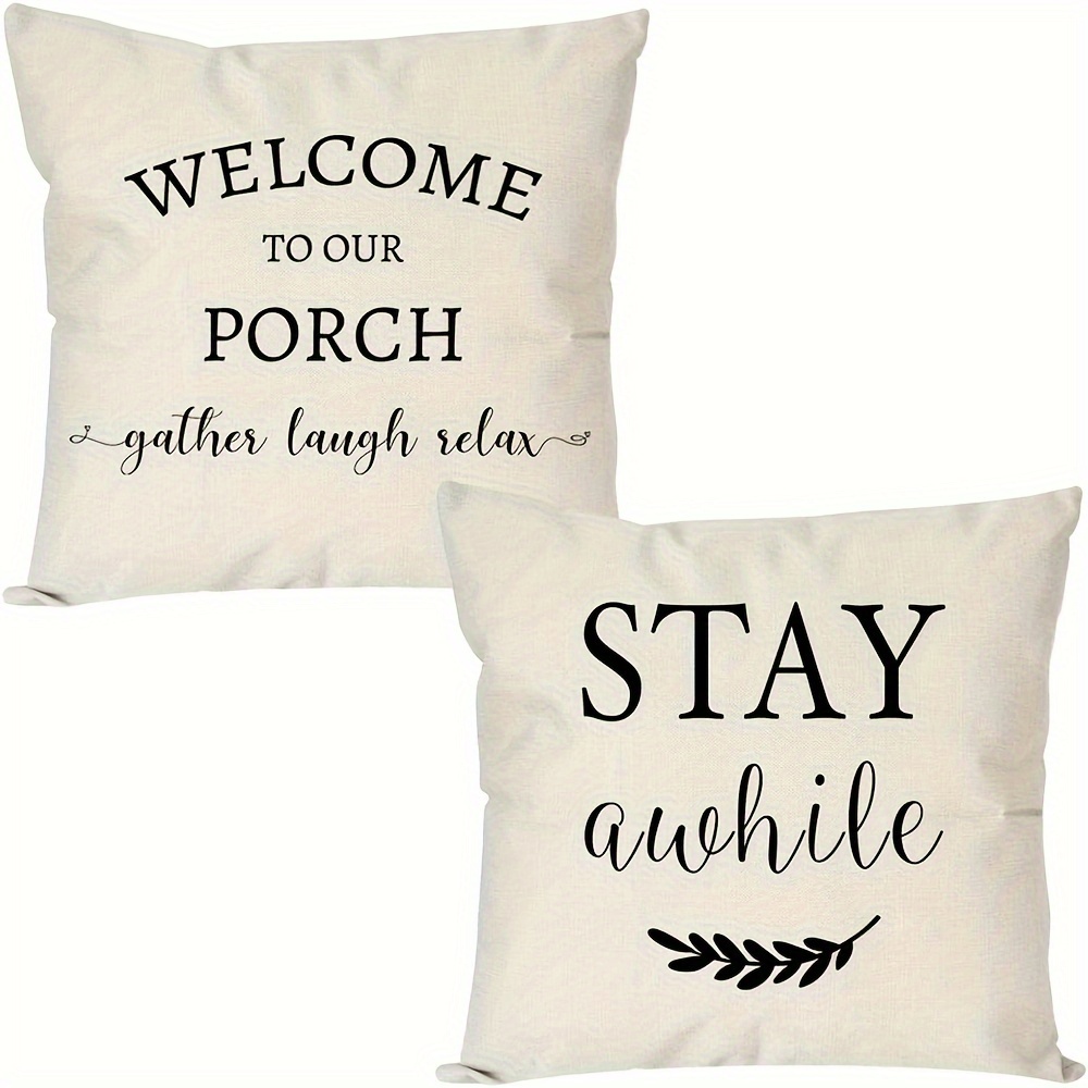 

Set Of 2 Welcome To Our Porch Pillow Covers 18x18 For Outdoor Porch Decor, Outdoor Pillows Farmhouse Black And Cream Throw Pillows Cases For Home, Guest Room Decorations