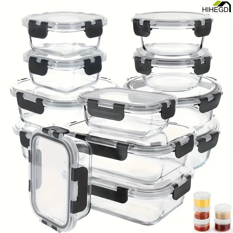 24pcs boxs and lids glass food storage containers with lids meal prep pantry kitchen storage containers for lunch leak proof airtight glass lunch bento boxes for microwave oven freezer and dishwasher Product details 0