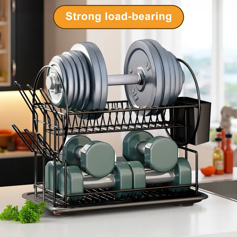 1pc dish drying rack 2 tier rack with for kitchen countertop dish drainer with utensil holder and cup holder space saving roud shape decorate black Product details 4