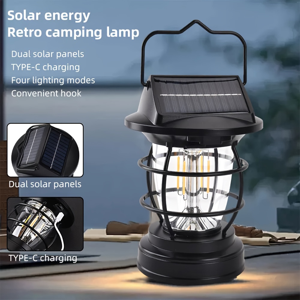 

Outdoor Solar Camping Lantern, Portable Rechargeable Solar Lantern Waterproof, Outdoor 4 Working Modes, For Patio, Camping, Table, Porch