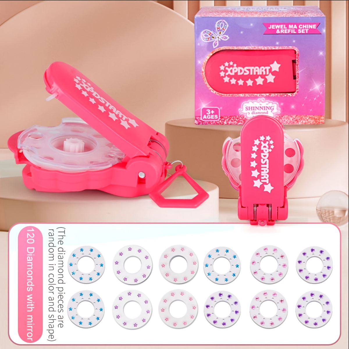 Image of 100 Rhinestones, 120 Rhinestones, 220 Rhinestones, No Battery Required Hair Jewel Stamper Set, Radiance Series - Styling Tool, For Click Glitter, Gift For Girls On Special Occasions