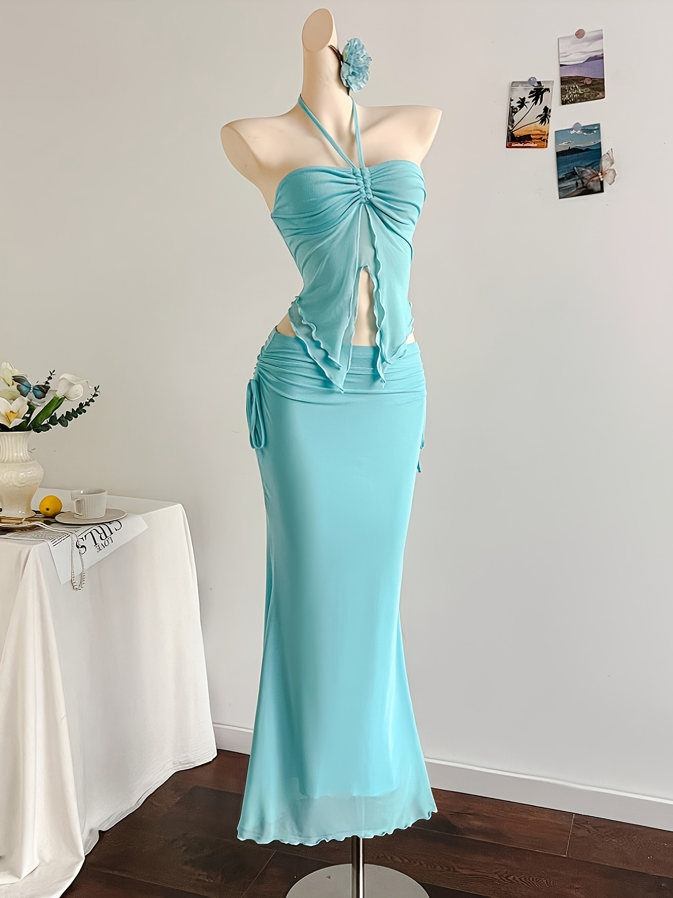 new vacation guest dress strapless sleeveless blue - Temu Mauritius