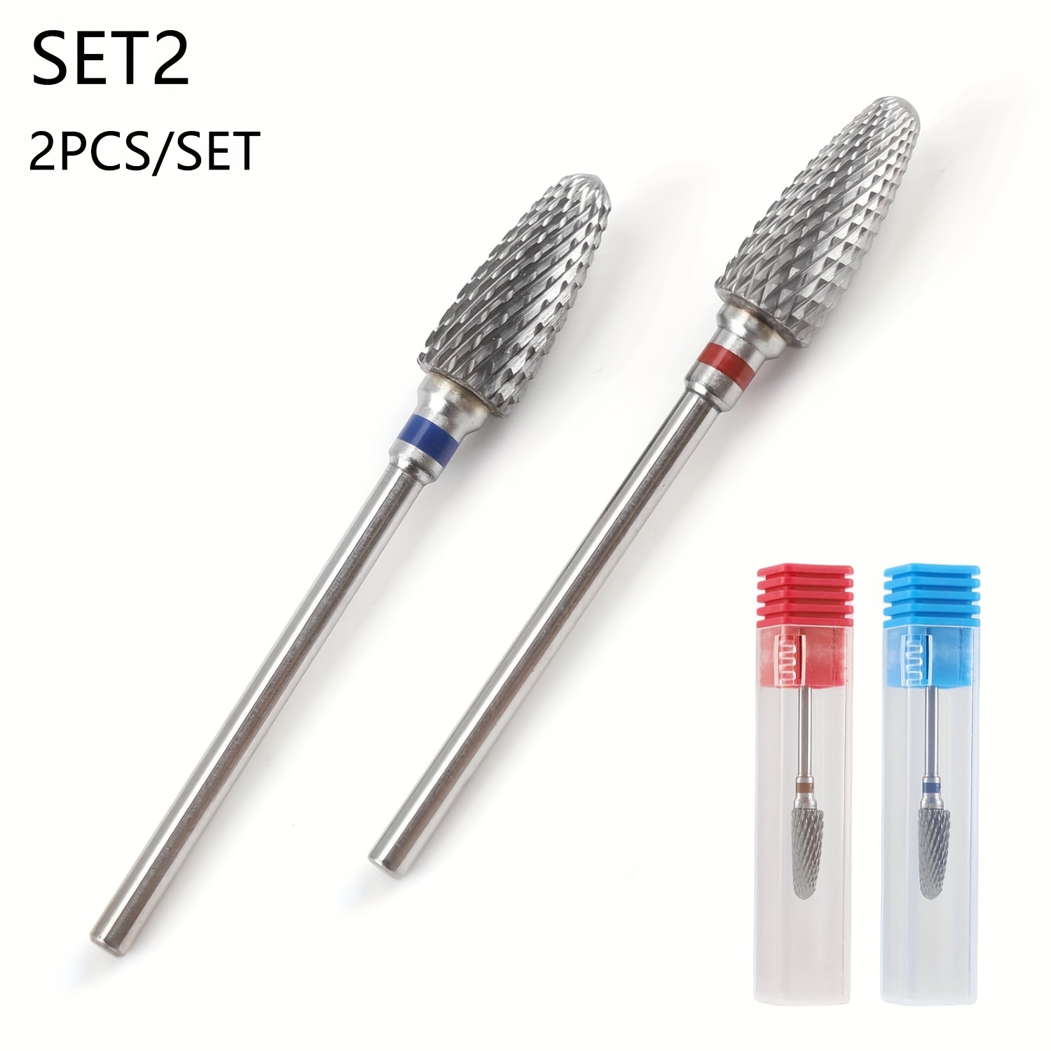 2pcs/set Professional Carbide Nail Drill Bits, 3/32" Cone For Acrylic Gel Removal - Manicure Pedicure Tool Set For Cuticle Cleaning, Medium & Fine Grit