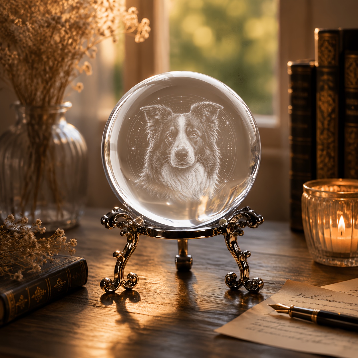 TEMU Border Collie Crystal Ball Ornament With And 3d Laser Dog Portrait - High- Sphere For Home, Office Tabletop Display - Gift For Pet Lovers,