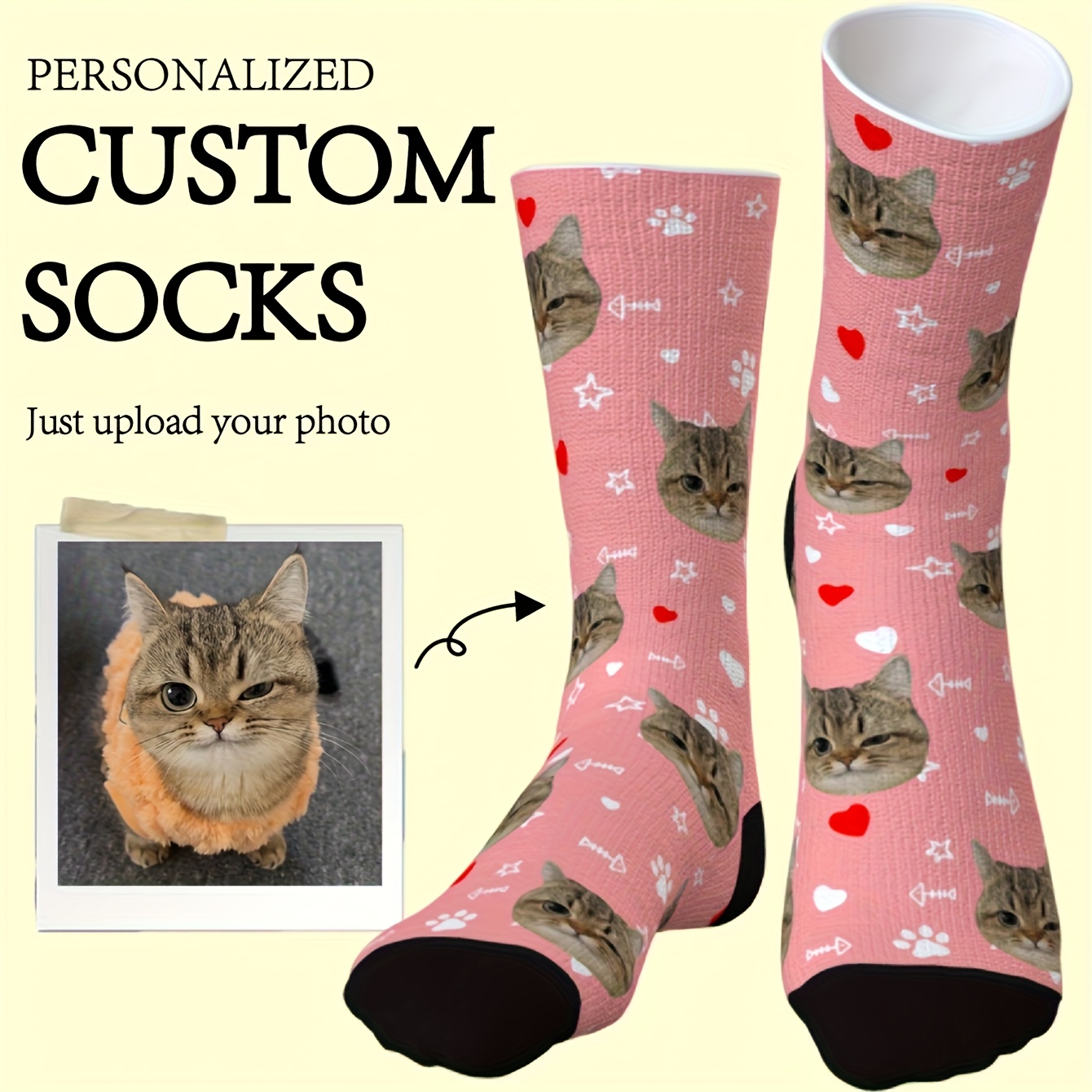TEMU [custom Photo Animal Socks] 1 Pair Custom Photo Personalized Animal Socks - Pet Face, Matching Couples Gifts With Custom Designs (add Your