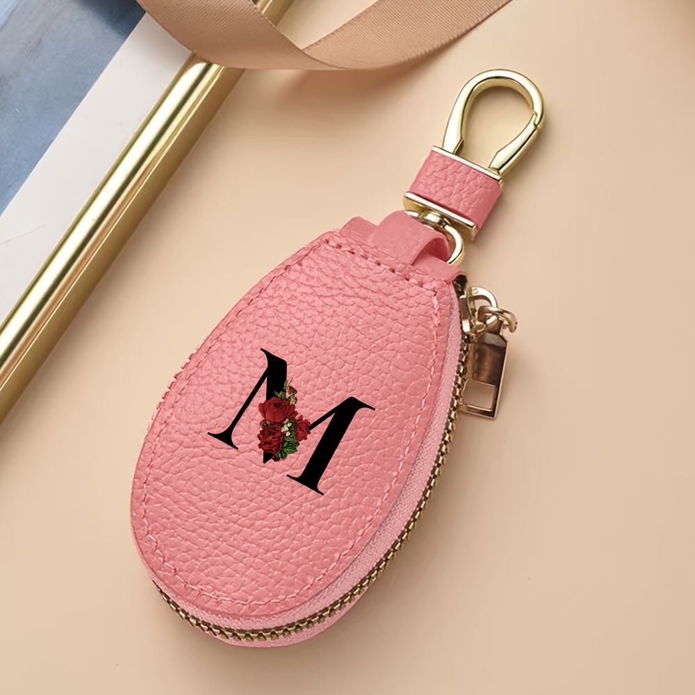 TEMU Organizador de llaves texturizado con diseño de rosa "Easy", material premium, estampado de personalizado, cierre de cremallera con diseño
