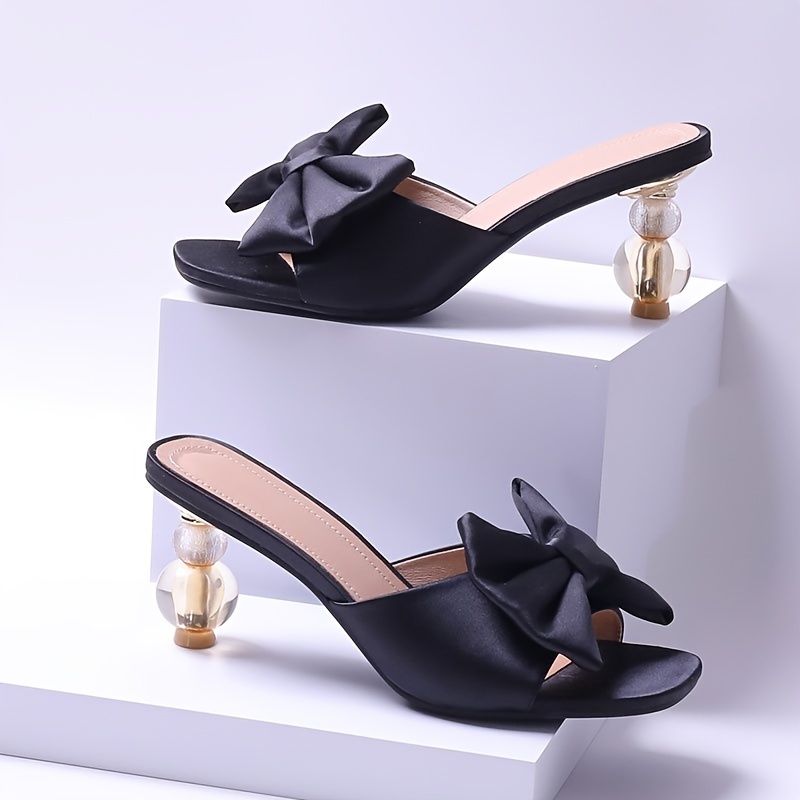 Women s Bowknot High Heels, Fashion Solid Color Square Open Toe Sandals, Stylish Party Dress Shoes details 12