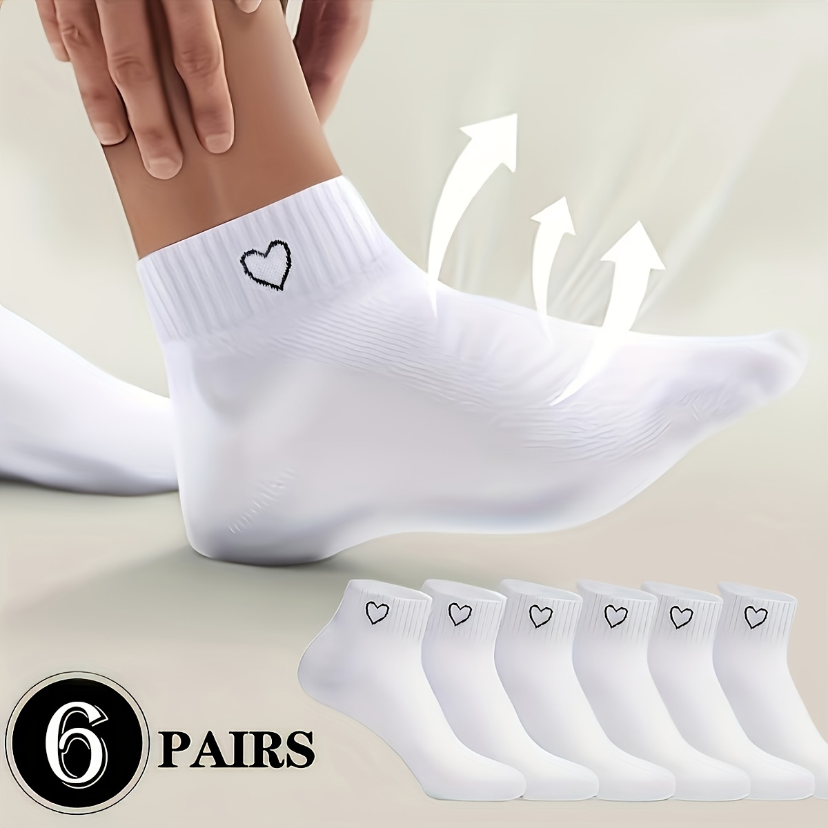Image of 6 Pairs Black And White Heart-patterned Couple's Socks | Breathable, Moisture-wicking, Casual Sports Style, Ideal For Sports Shoes And Casual Wear, Perfect Valentine's Day Gift