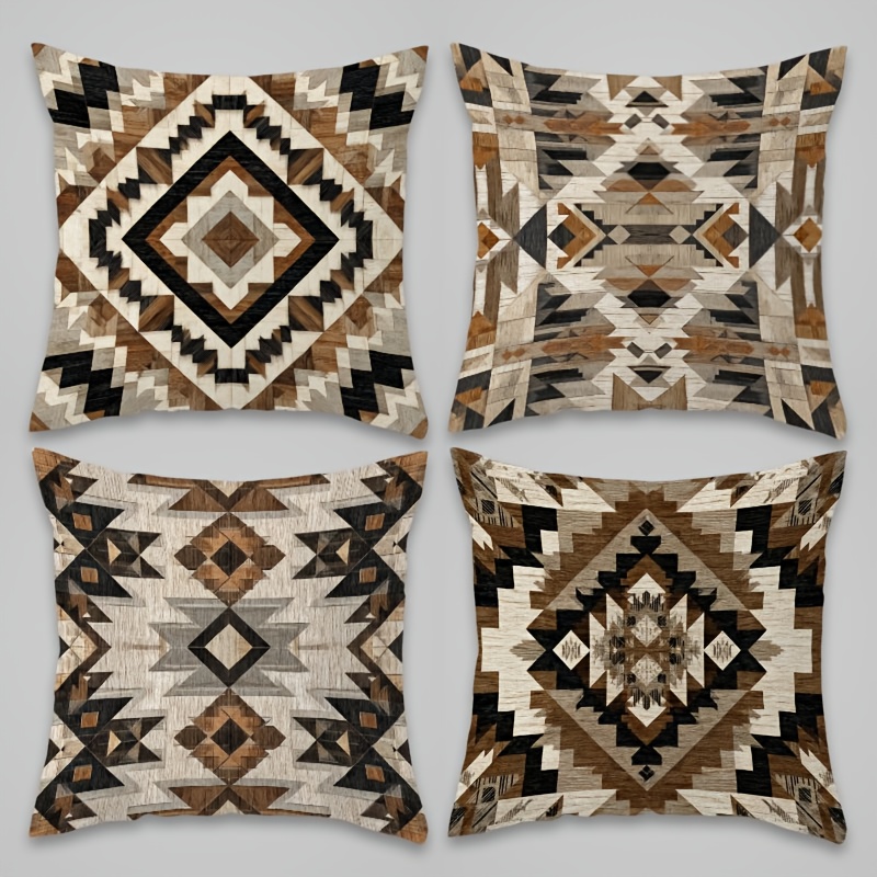 E-shop 4 Stück Bohemian Geometrisches Muster Kissenbezug, , Weiß Schwarz – Drei Farben für Stilinterpretation, Quadratischer Dekokissenbezug, geeignet