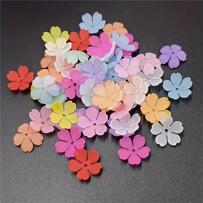 100pcs Of 14mm Warm-colored Frosted Flower Petal Beads For Handmade Bracelets And Necklace Jewelry Making.