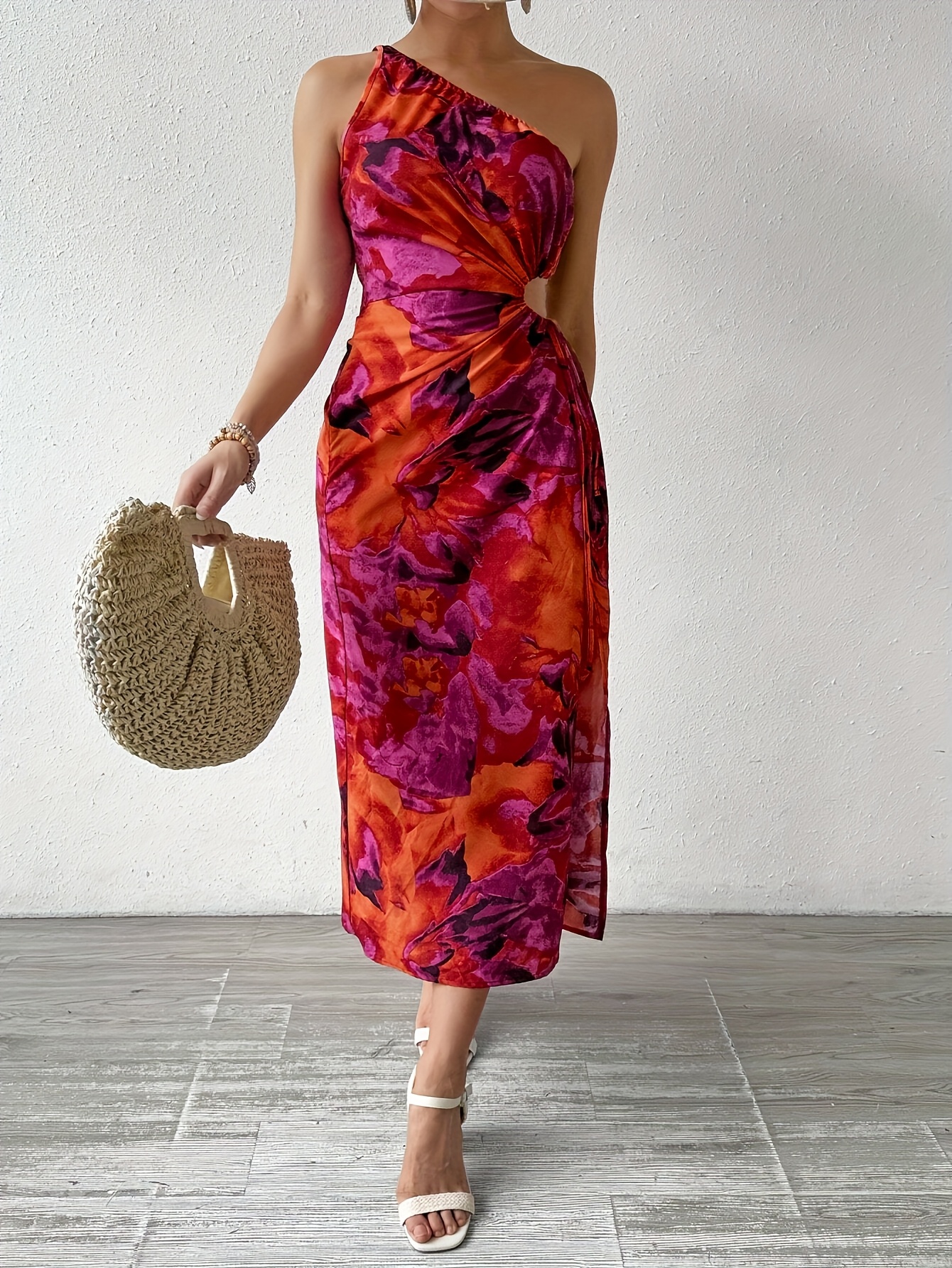 womens sleeveless one shoulder midi dress drawstring waist - Temu Germany