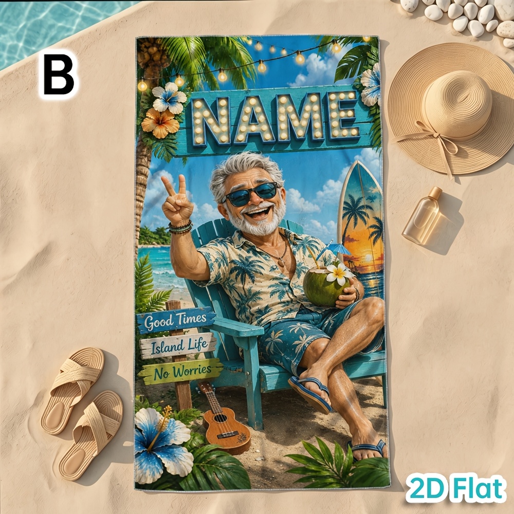 TEMU 1pc Tengbai Brand 1pc Custom Couple Beach Towel Personalized With Names/text - Quick-dry Microfiber Suitable For Pool, Sand-free Absorbent Towel