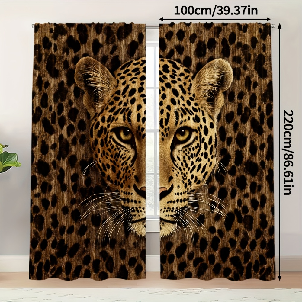 TEMU 2d Flat - 2d Flat - 2pcs, 2d Flat Printing Creative Curtains Leopard Print Polyester (without Rod, No Movement, No Battery) Decorations For Home