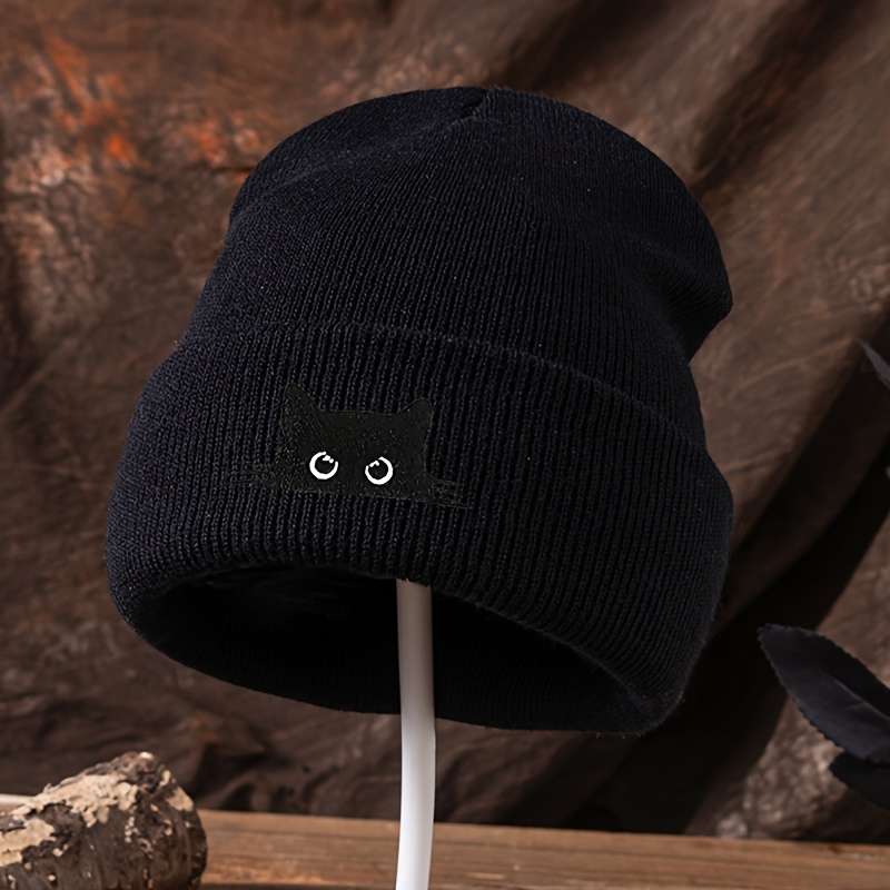 TEMU 【トレンド】黒猫ヘッド刺繍ビーニー ストリート キャップ パーティー ホリデー 防寒帽 男女兼用 冬 暖か ニット帽 メンズ アウトドア ライディング ウェア スキーキャップ