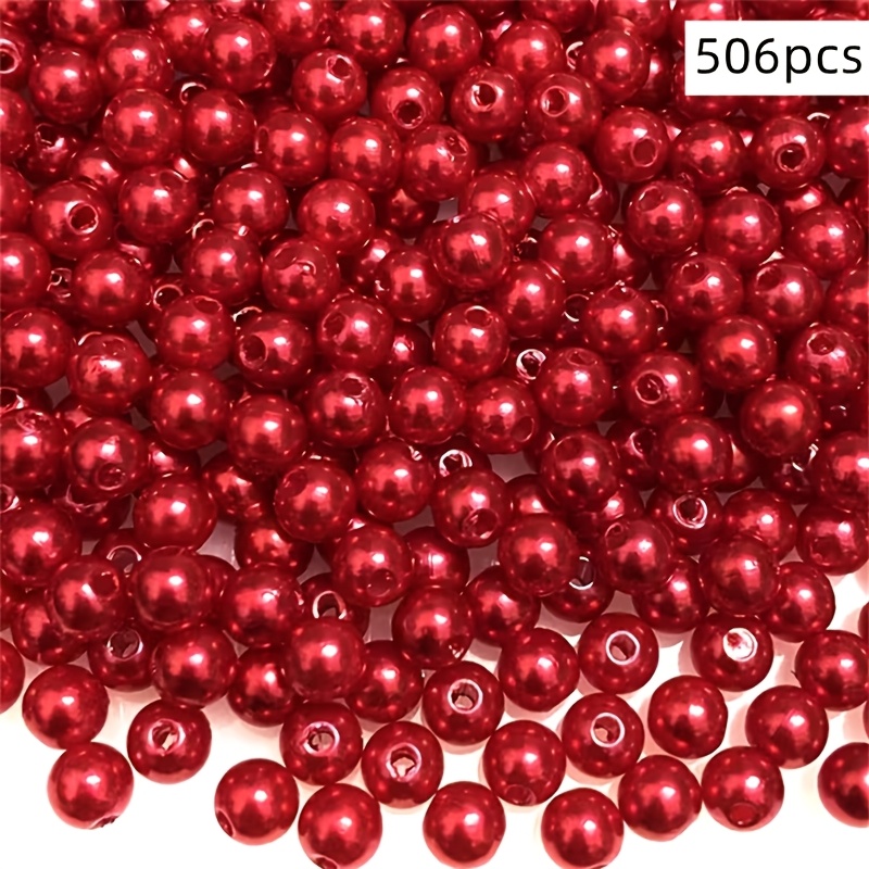 TEMU 506pcs 6mm Random Mixed Color Acrylic Round Beads, Beige, , Pink, Red Beads, , Exquisite Bead Beads, Straight Hole Beads, Bracelets, Necklaces,