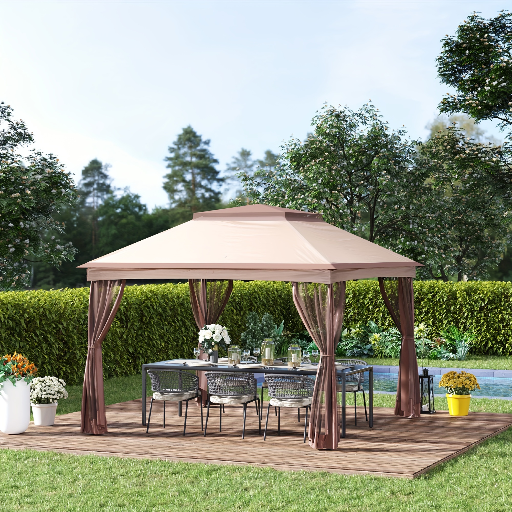 

11' X 11' Pop Up Canopy, Outdoor Patio Gazebo Shelter With Removable Zipper Netting, Instant Event Tent W/ 114 Square Feet Of Shade And Carry Bag For Backyard, Garden