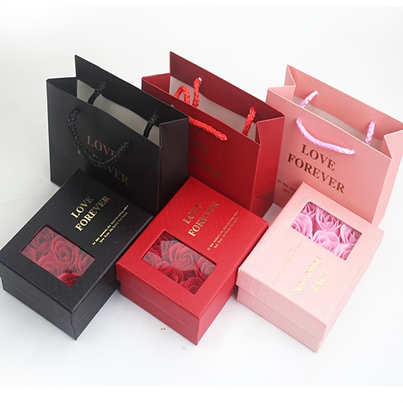 

Love Forever 6-rose Bouquet Fantasy Gift Box Set With Butterfly Theme, Paper Jewelry Box With Lid - Red, Black, Pink