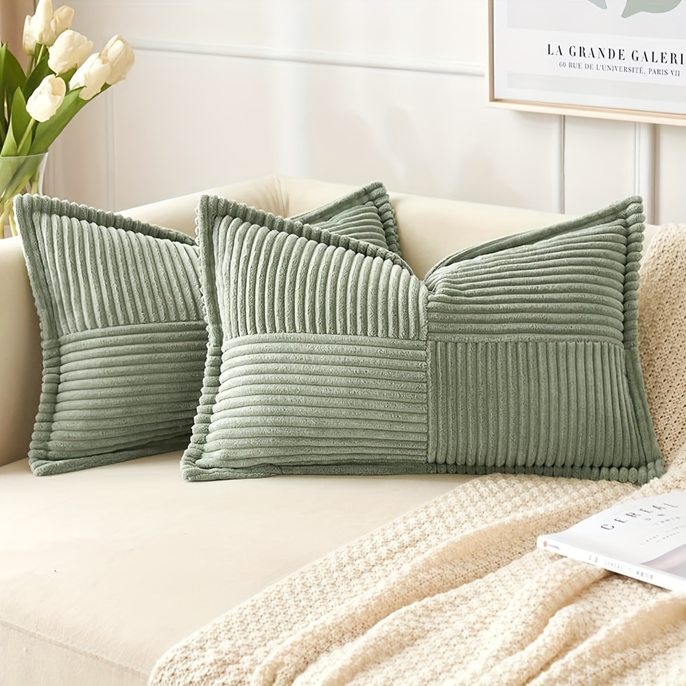 2pcs Rectangular Spliced Striped Corduroy Pillow (including Class Pillow Core), With Spliced Bohemian Wide-brimmed Decorative Texture Pillow, Suitable For Sofa Room Car Office Bedroom Bay Window