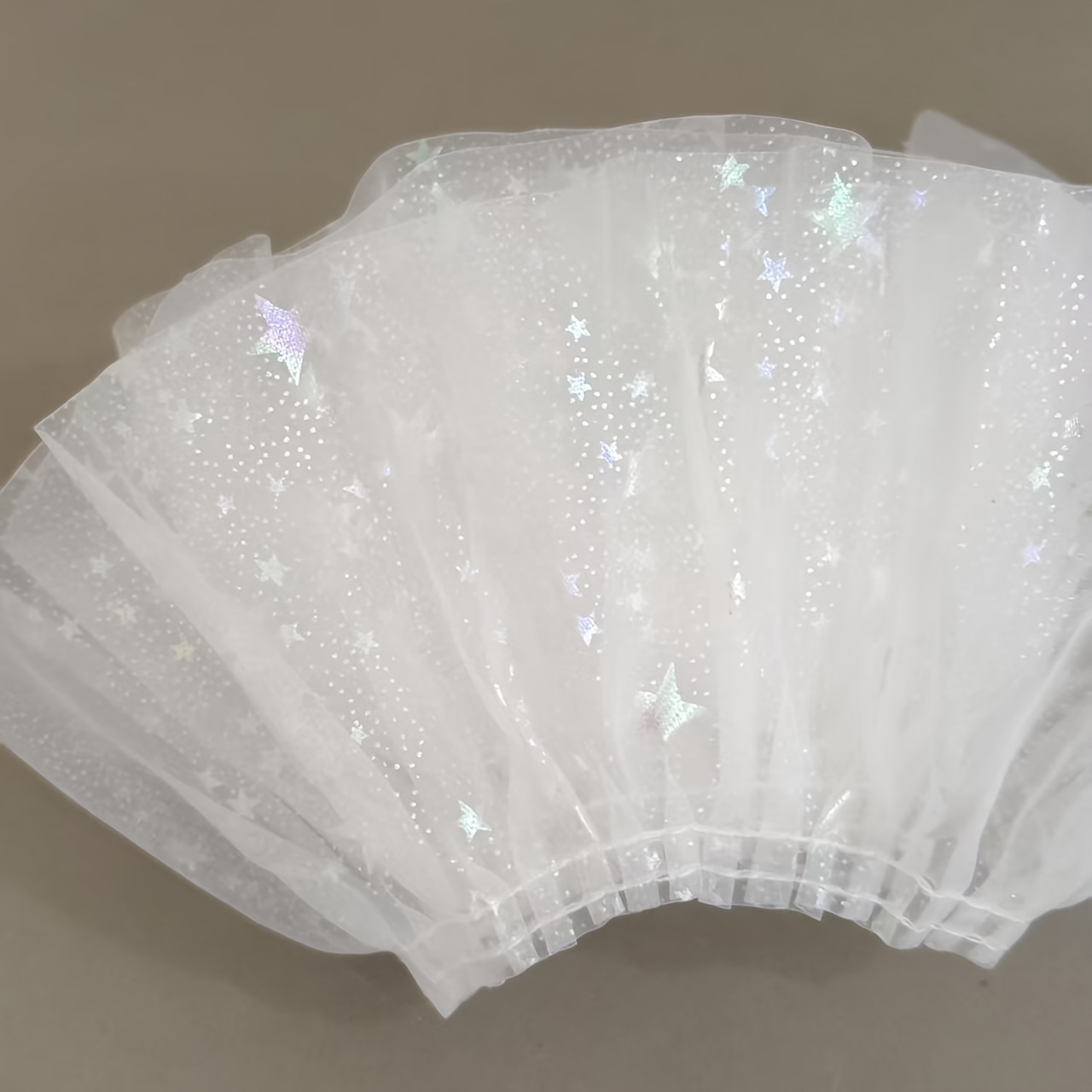 E-shop 39,37 Zoll Laser-geschnittene Organza-Rüschenspitze mit Sternenmuster, handgefertigte DIY-Nähdekoration, vergünstigte weiße Spitze