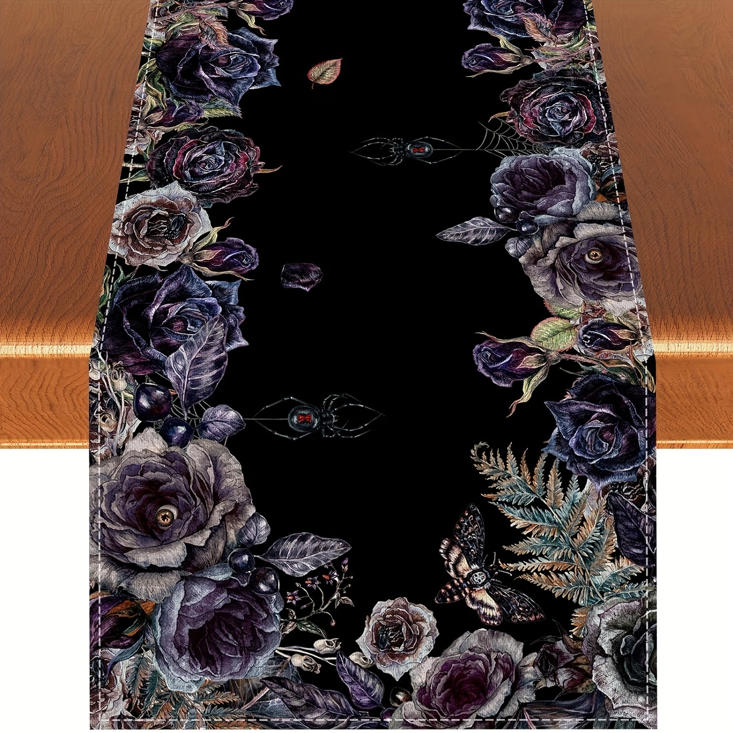 

Polyester Table Runner With Gothic And Roses Pattern - Machine Washable Halloween Decor Floral Tablecloth, Theme For Home And Kitchen, Suitable For 4-6 - 1pc/4pcs/6pcs Options