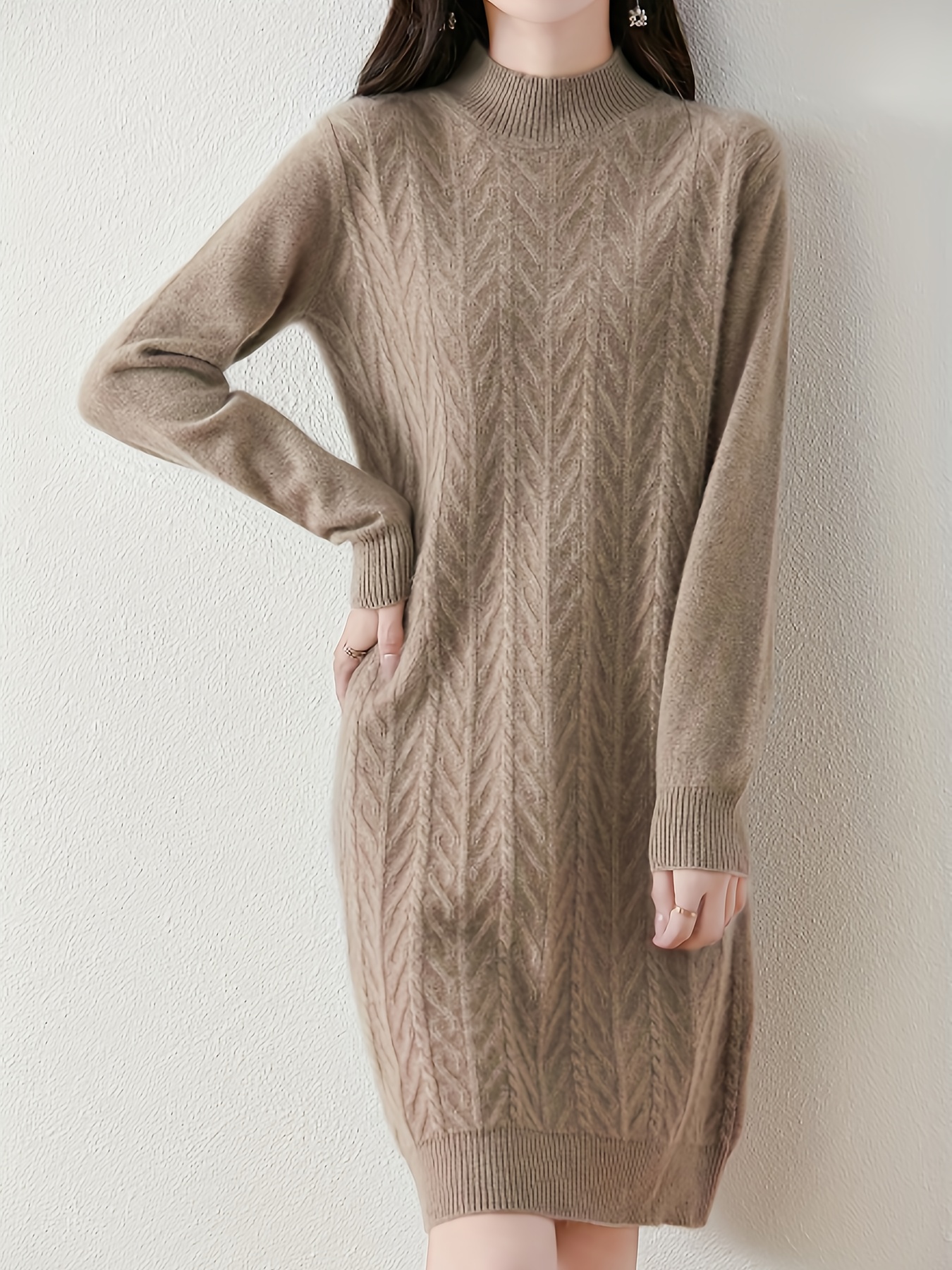 woolen dress women length a half high collar perfect - Temu Oman