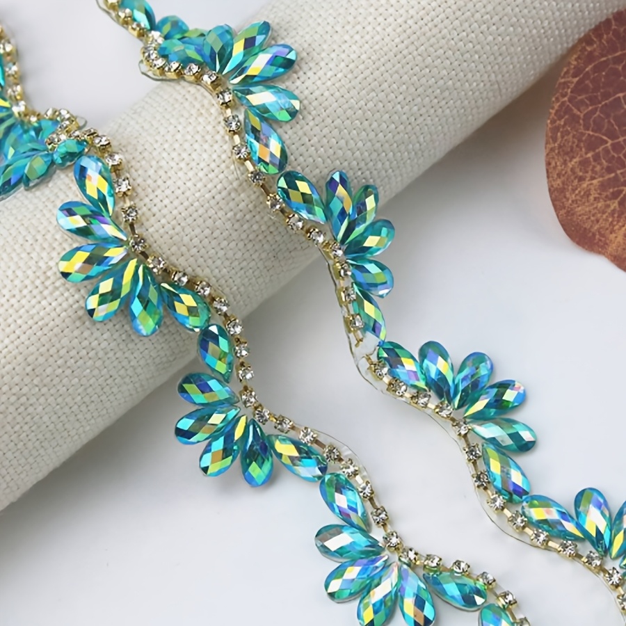 TEMU 1pc Wave Shape Rhinestone Decorated Hot Melt Glue Decorative Trim, Wedding Dress And Veil Decoration Accessory
