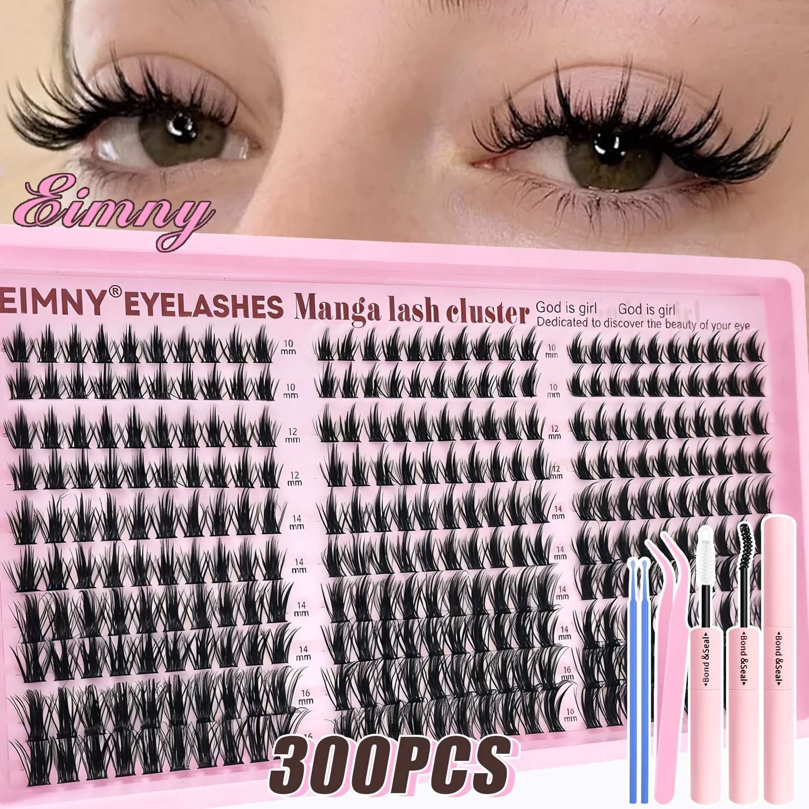 Image of Eimny 256/260/300pcs Style Lash Extensions, Including Glue, Tweezers, Swabs, Super Lashes Natural Look Easy Application For Beginners Multi- Daily Party Dating Makeup Must- Tool