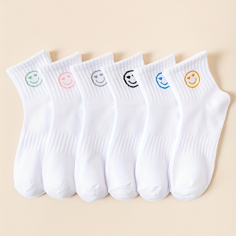 

6 Pairs Of Women' Cartoon Ankle Socks, Polyester 80%, Spandex 20%, Knitted Short Sports Socks, Hand Wash Only