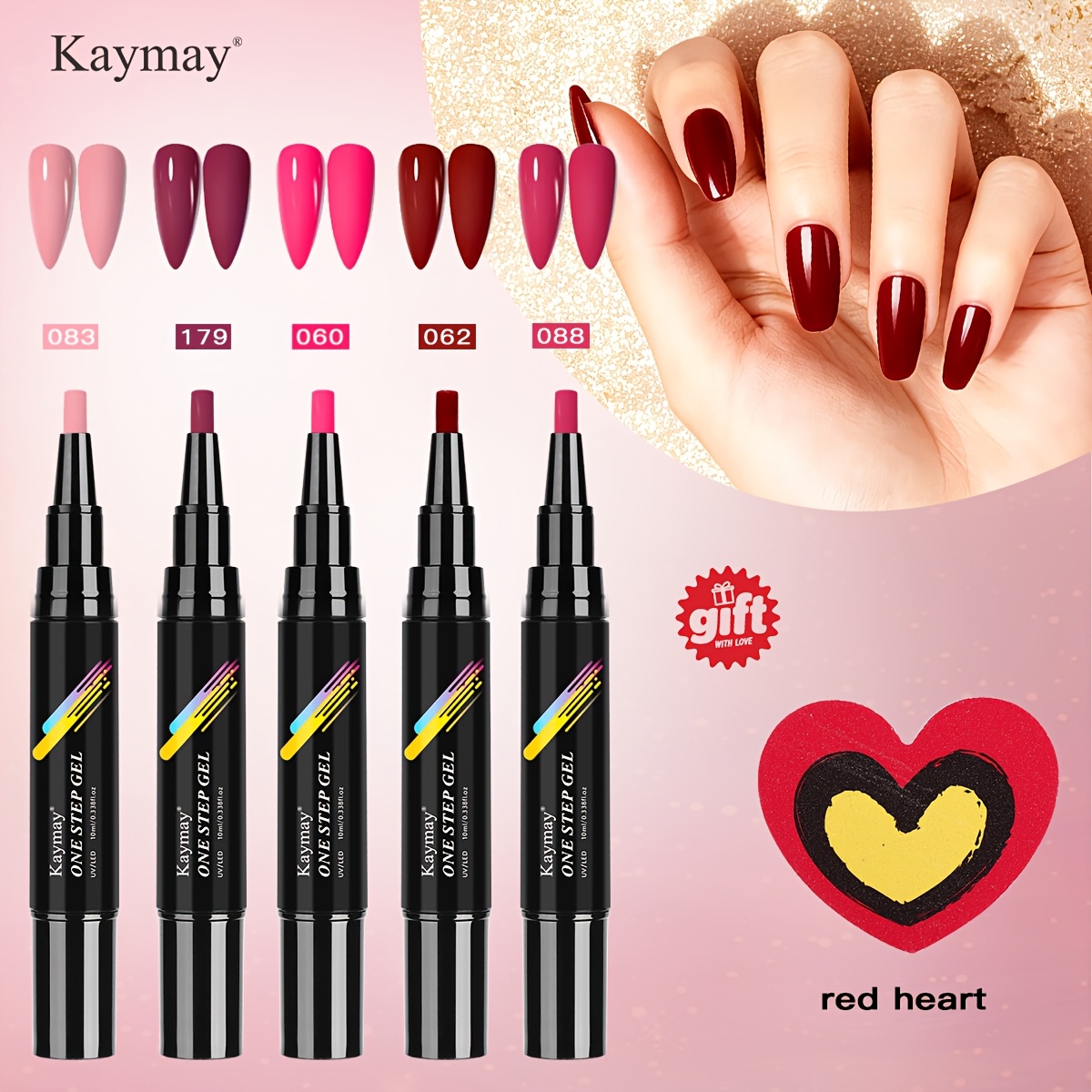 Image of 5 Colors Nude Red Step Gel Nail Pen, 3-in-1 Base Coat Color Gel & Gel Polish, Requires Led Lamp To, Glossy Long Lasting Festive Shades, Home & Supplies, Christmas New Year Holiday Gift For Women