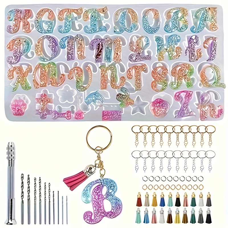 TEMU Letter Keychain Silicone Mold Making Tool Set With Drill, Key Chain, Tassel A Set, Suitable For Pendant Pendant Jewelry Ornament Making, Resin