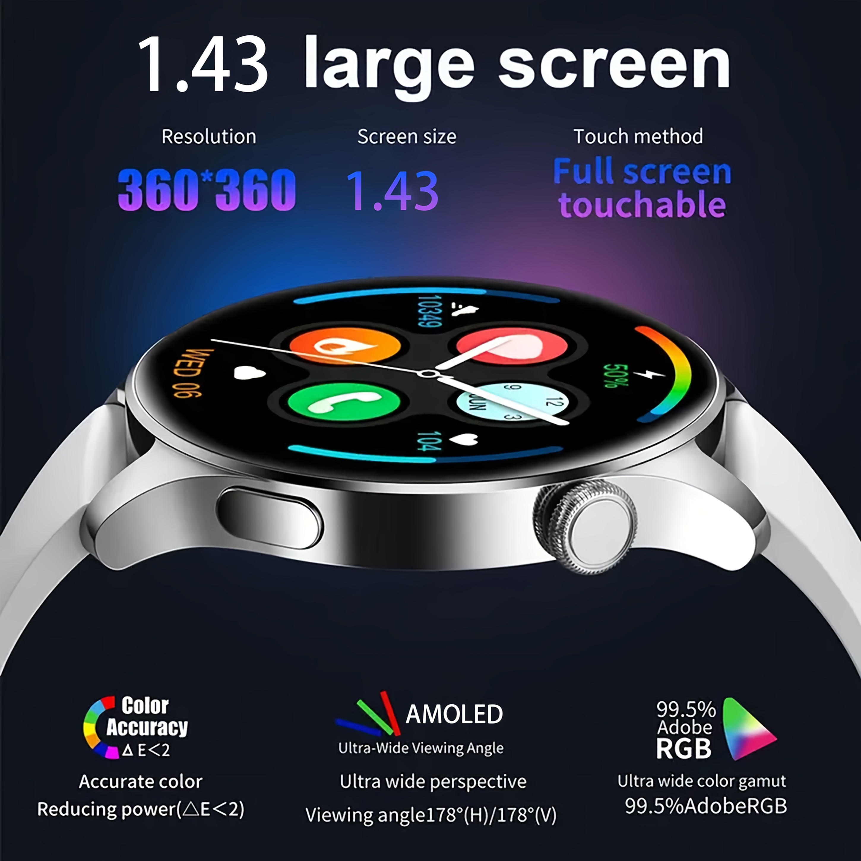 3.63 cm 360*360 HD Screen Smart Watch 280mAh Battery Outdoor Sports And Fitness Message Push Music Control Weather Display Wireless Call Unisex Smart Watch 2024 New, Workout Companion, Activity Monitor, Modern Wearable, Sleek Smartwatch, Longlasting