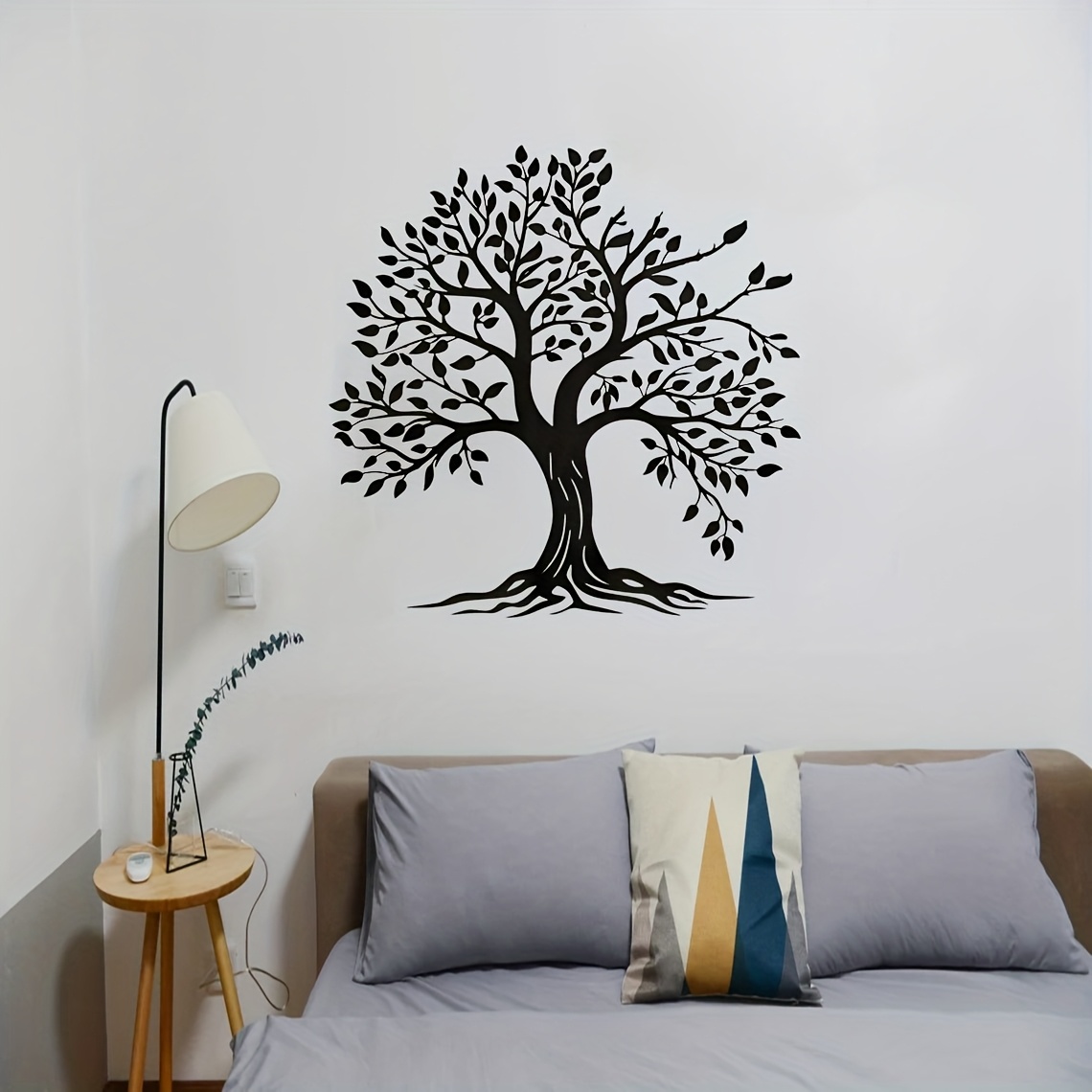 TEMU 1 pièce Sculpture murale Arbre de vie en métal noir - 15,7 pouces x 15,7 pouces, décoration d'art facile à accrocher et avec détails de feuilles