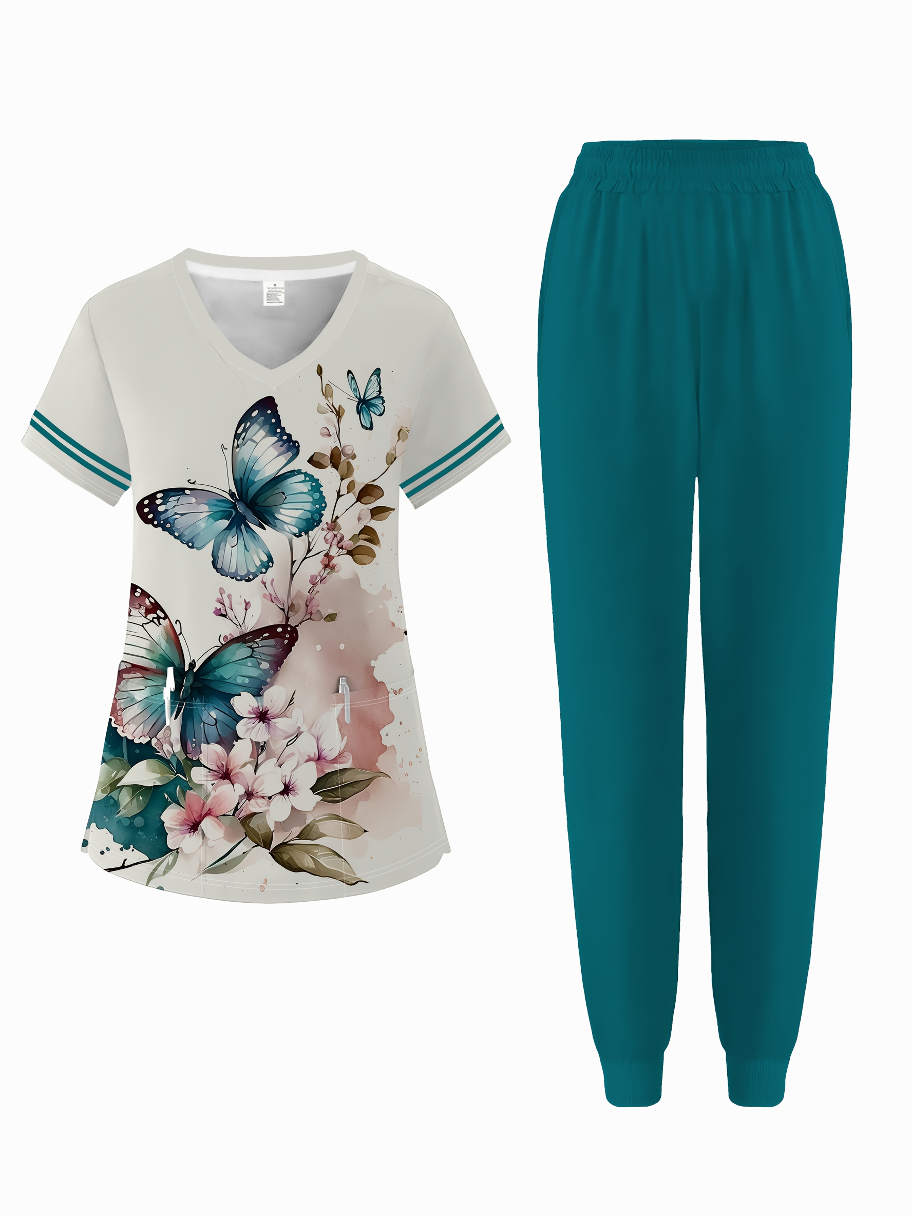 1set elegant womens v neck short sleeve knit fabric pajama set with   print and pocket regular fit polyester blend loungewear for  