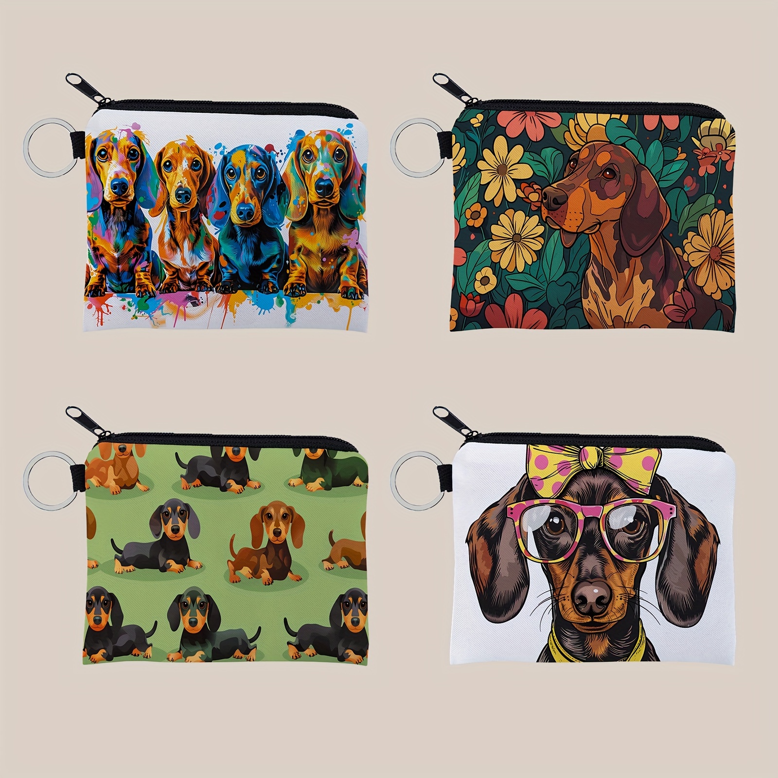 

Chic Dachshund Print Mini Purse With Keychain - Lightweight, Zippered Coin Pouch For Women And Girls - Perfect Gift Idea