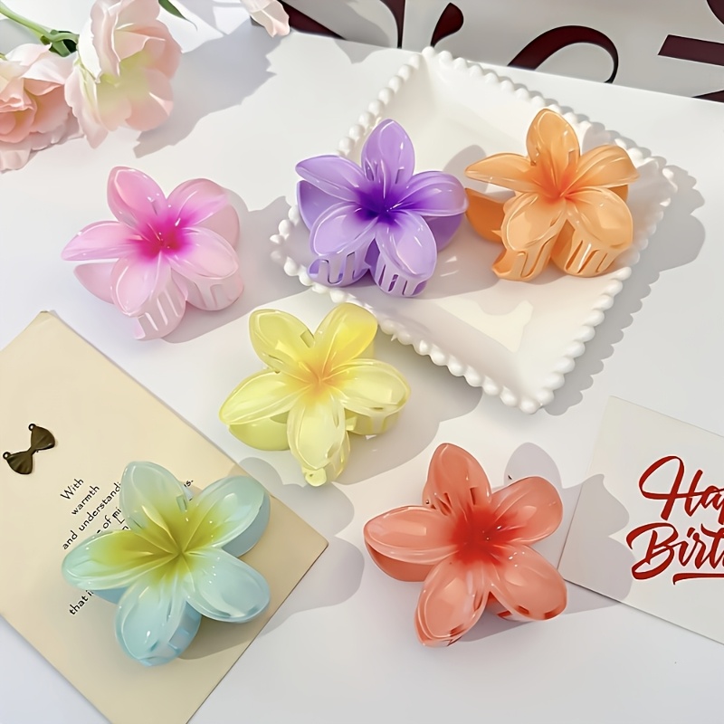6pcs Random Color Frangipani Hair Additions, Beach Style