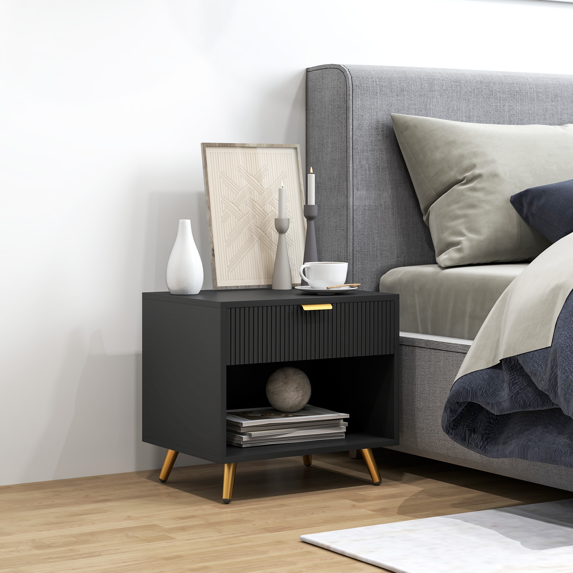 TEMU Table de chevet HOMCOM avec tiroir et compartiment ouvert pour chambre à coucher, noir