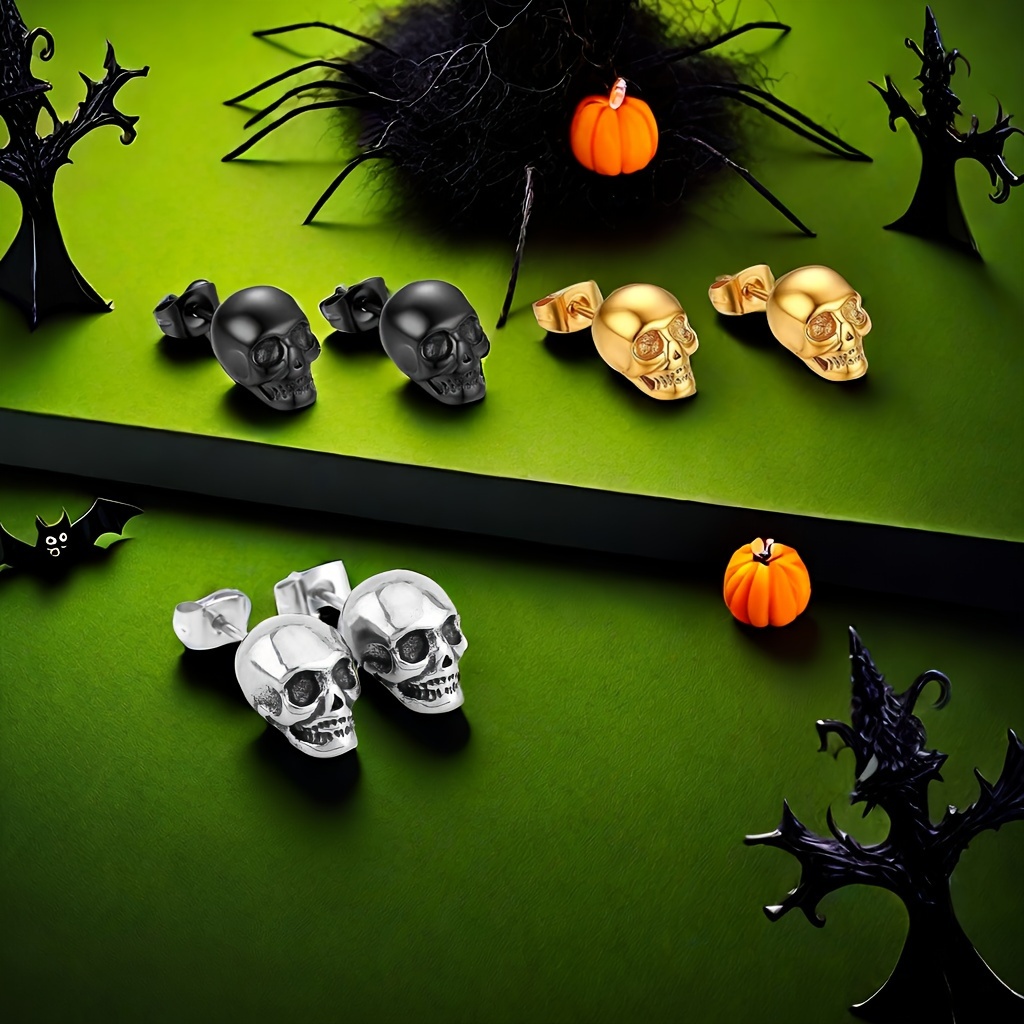 

Retro Gothic Skull Stud Earrings: Unisex Design, Hypoallergenic, Nickel-free, Daily And Wear, Great Halloween Gift