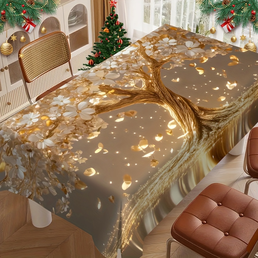 TEMU A Tree Printed Tablecloth In Sizes, Featuring A Luxurious Nordic Style. Made Of Polyester With , It Has A Rectangular Design Suitable For