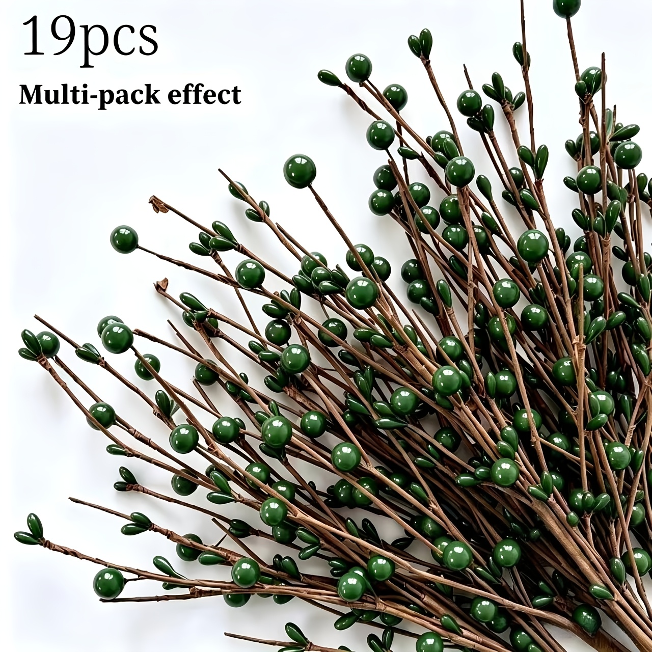 TEMU 19pcs Christmas Thanksgiving Artificial Green Solid Berry Stems, Autumn Winter Christmas Artificial Flower Decorations, Hand-rolled Stems,