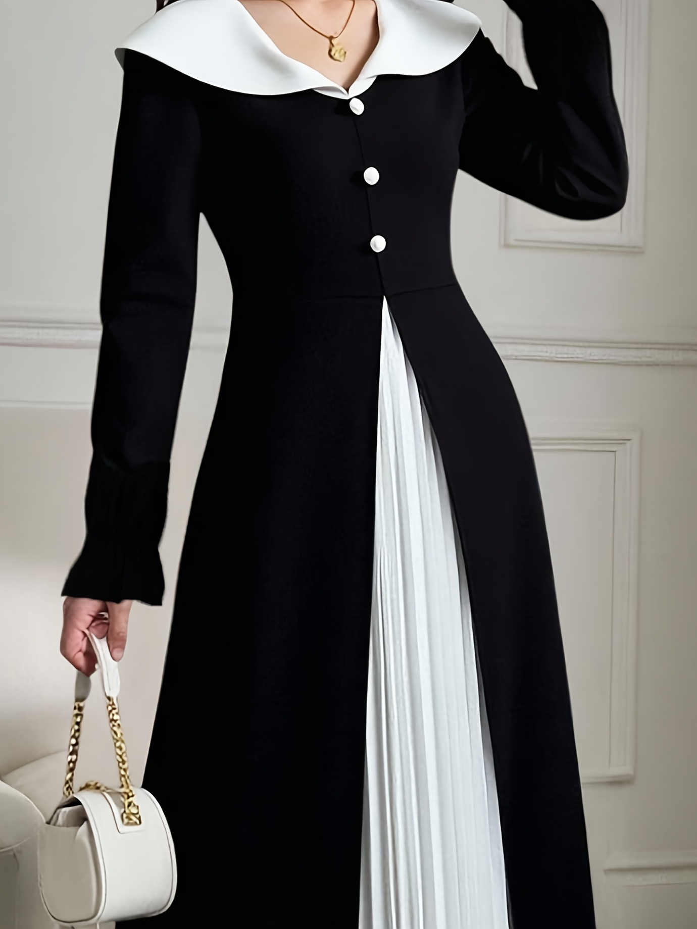 girls korean single piece dress black white
