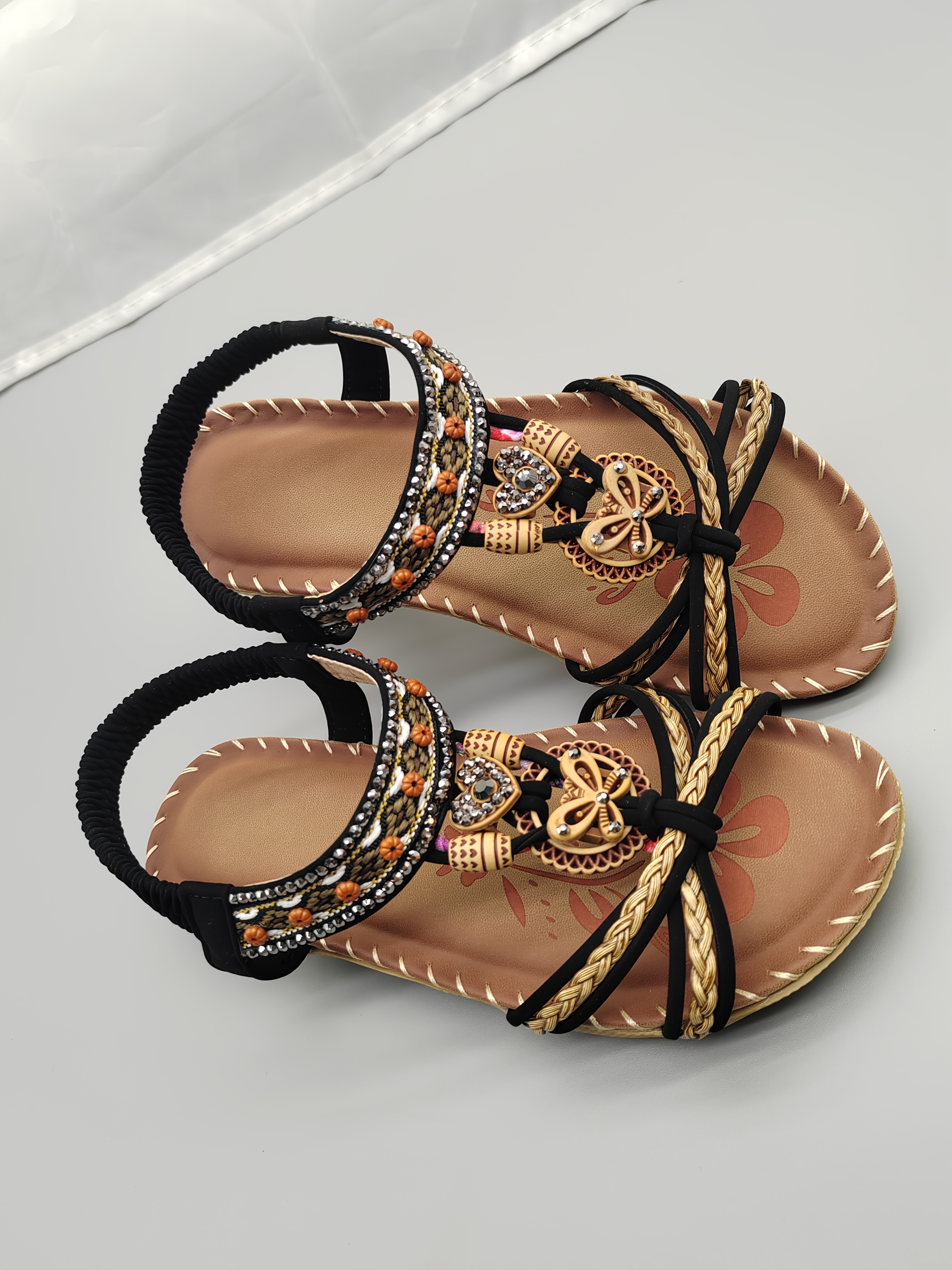 Women'S Bohemian Sandals - Open-Toe Flat Beach Shoes with Ankle Strap, Cushioned Insole & Non-Slip Sole - Lightweight Summer Footwear for Pool, Beach