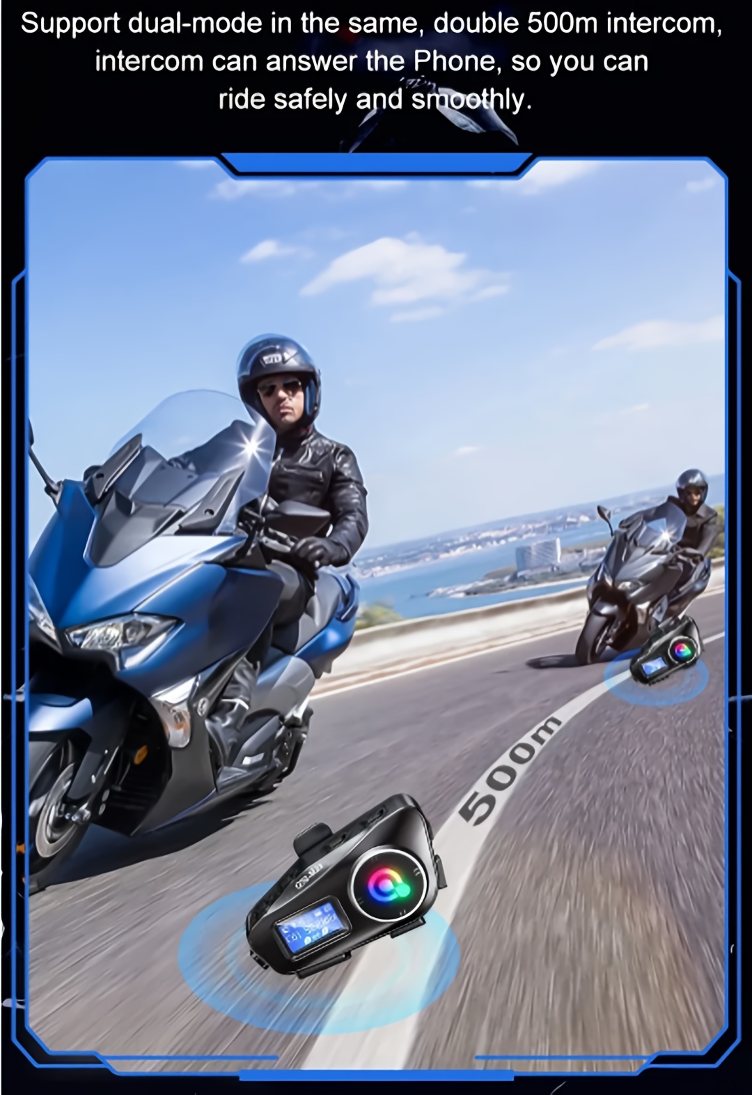 Dispositivo de comunicación para casco de motocicleta Q58-MAX, intercomunicador inalámbrico 5.3, 500M, con intercomunicador Moto, función de compartir música y pantalla LCD