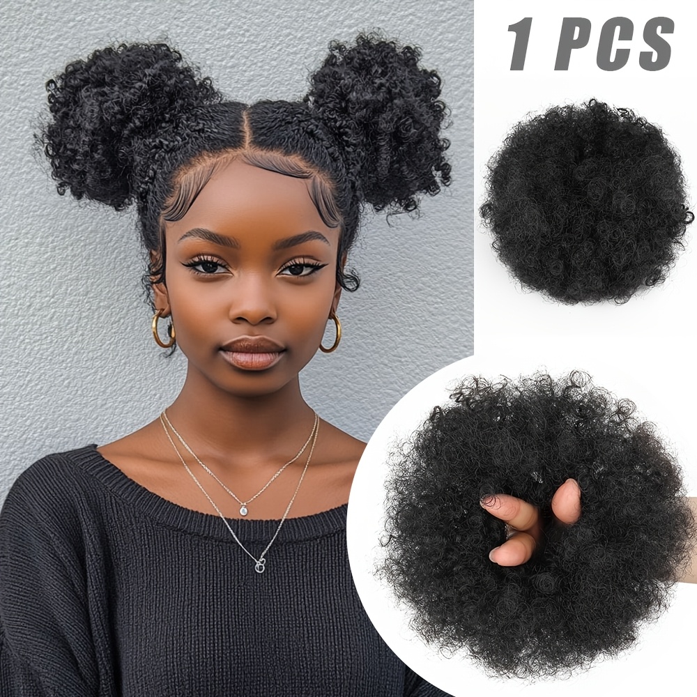 TEMU A Synthetic Hairpiece With African Curls, Featuring Elastic Curly Bun Hair Ties, Suitable For Women. It Has A Thick Bun Ponytail Extension Made