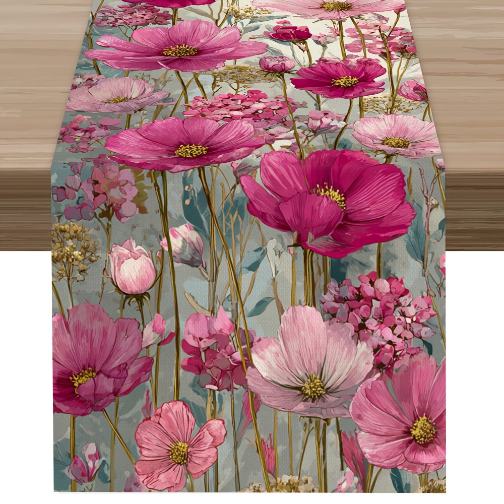 TEMU 1pc, Soft Pink Language Pattern Print Table Runner, Newest Summer Table Runner, French Country Style, Printed Polyester Tablecloth Table Runner,