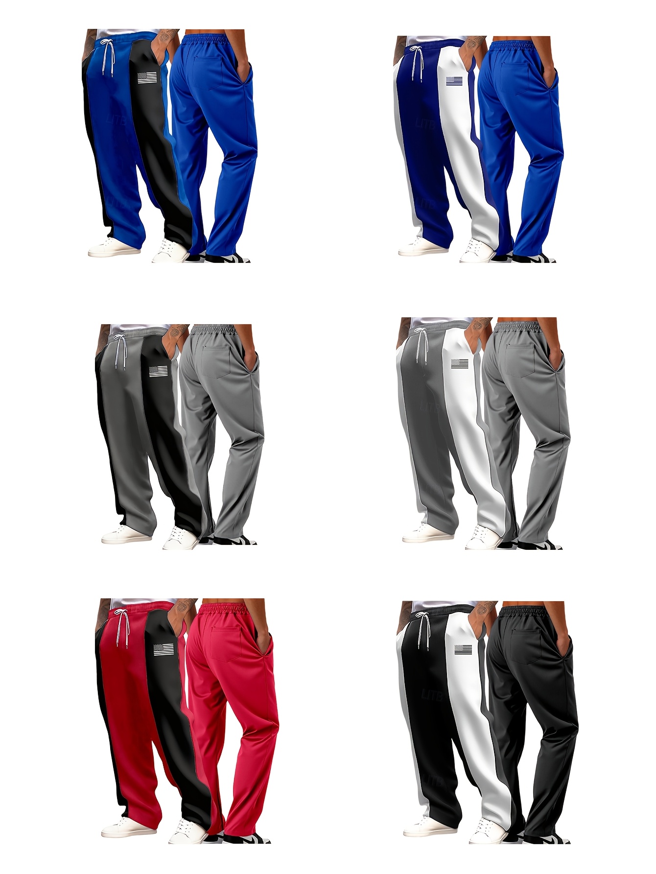 Men'S Color-Blocked Casual Pants Feature a Stylish Design with Comfortable And Structured Fabric. The Drawstring Waist Fits The Body Well, Making It Trendy And Eye-Catching. with a Loose Straight Cut