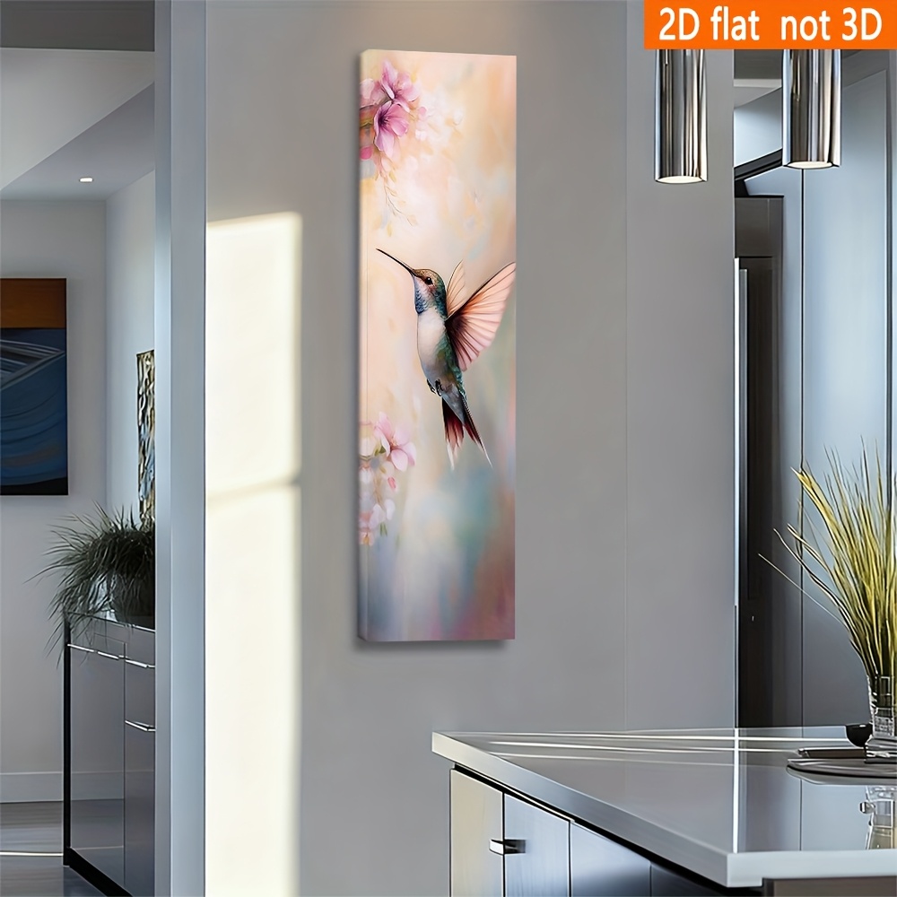 TEMU 2d Flat, Long Narrow Wall Art, Hummingbird And Blossoms Canvas Print, Tall And Thin Canvas Wall Art, Long Vertical Wall Art, Home Decor. Ideal